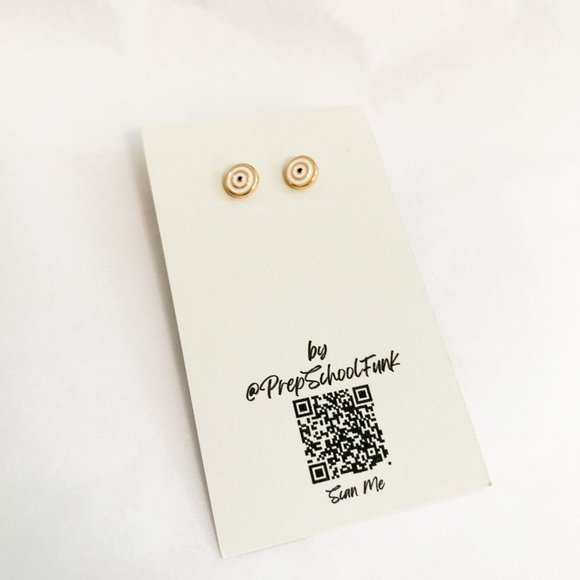 White evil eye stud small gold earrings - Picture 2 of 3